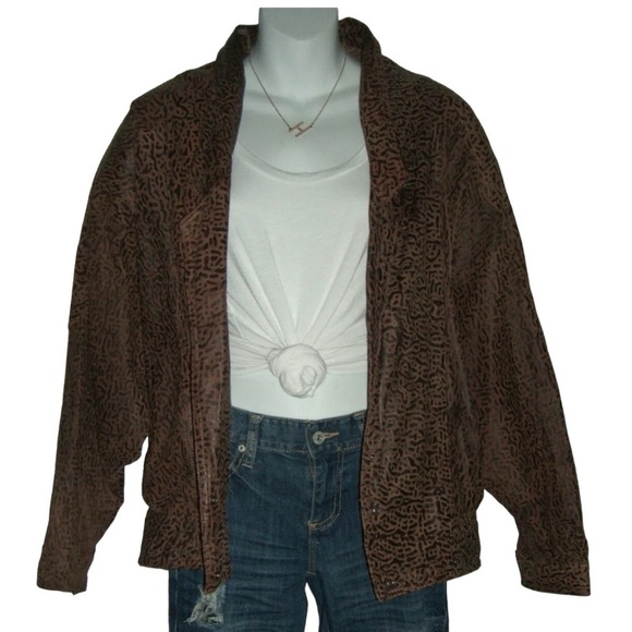 Vintage 90s G-III Leather Jacket Cropped Puffy Jacket Brown Tribal Boho Western - Picture 2 of 15